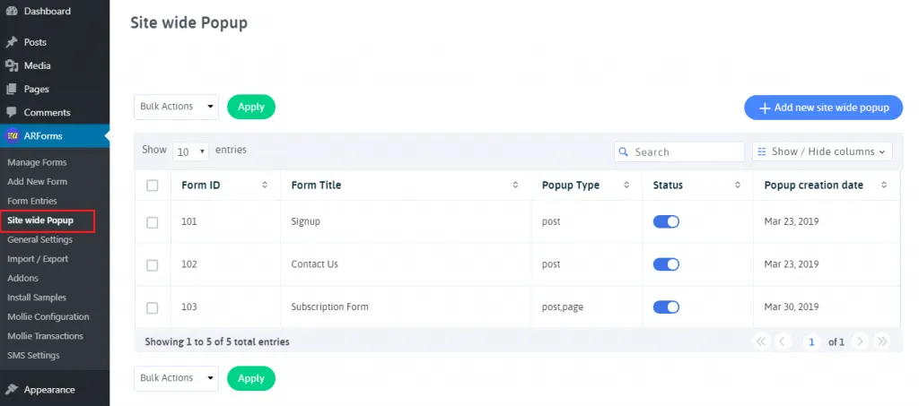 Popup Forms