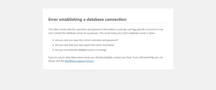 Error Establishing Database Connection page