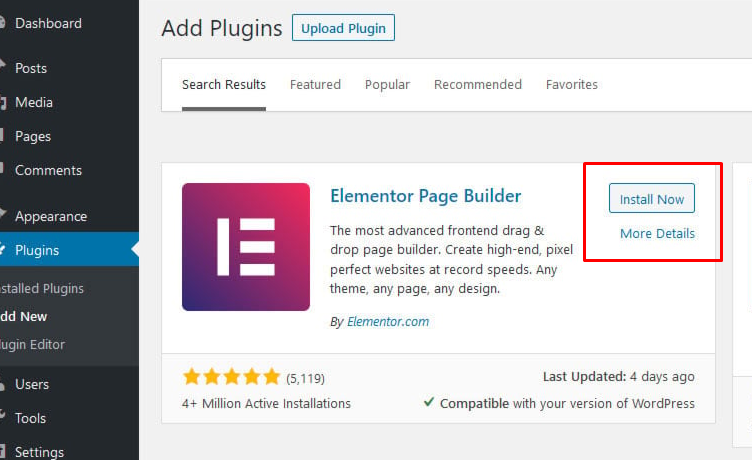 Installing Elementor WordPress Plugin create a wordpress site using elementor