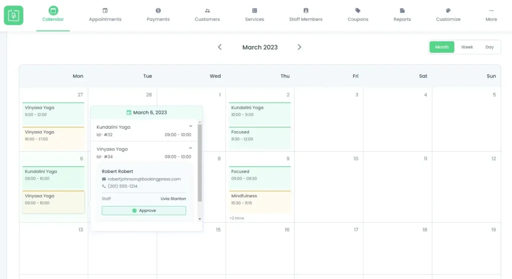 Customizable booking calendar view setting