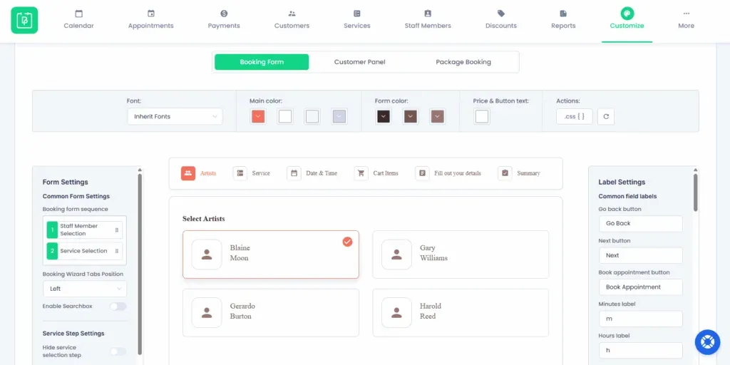 BookingPress booking forms customizable setting