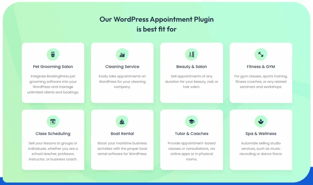 BookingPress support 6+diffenret service based businesses