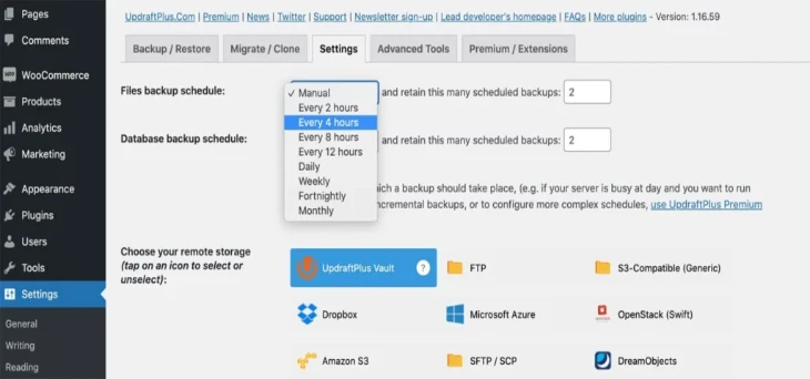 UpdraftPlus Backup & Restore Settings
