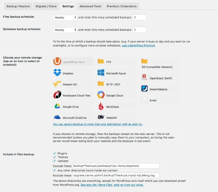 UpdraftPlus Backup Scheduling and Remote Storage