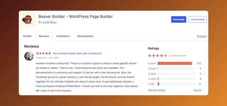 Beaver Builder WordPress.org Review