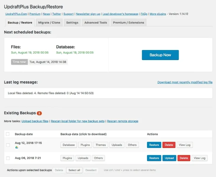 UpdraftPlus Initial Configuration