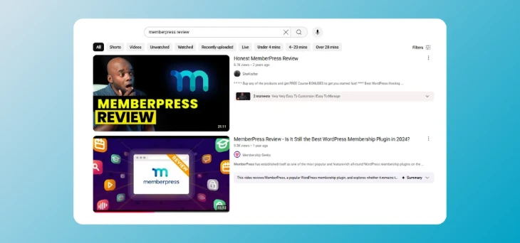 MemberPress YouTube Reviews