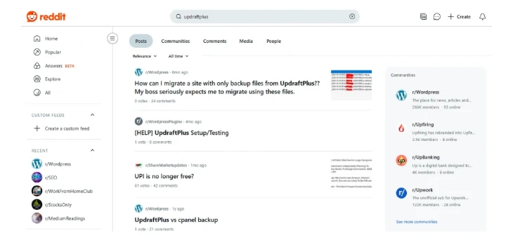 UpdraftPlus Reddit and Community Forums