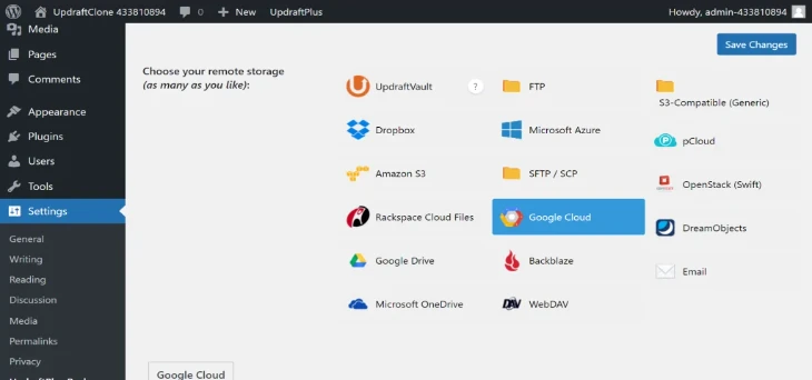UpdraftPlus Remote Storage Options