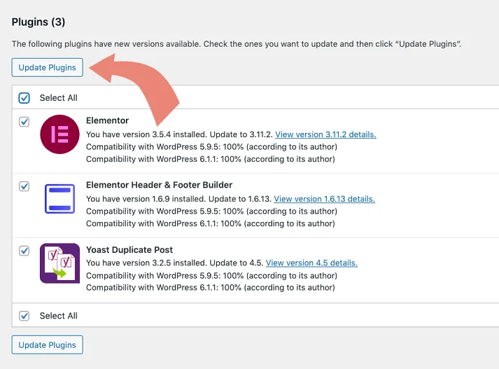 update all wordpress plugins