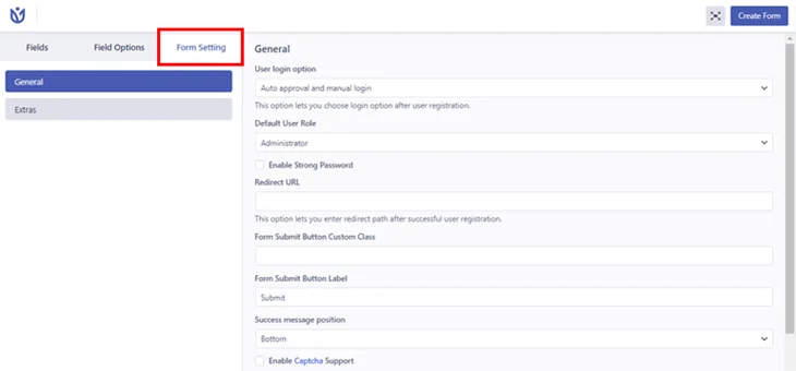 user registration membership plugin form settings