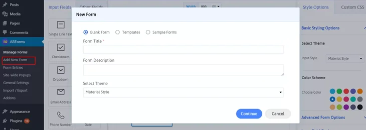 arforms create new form