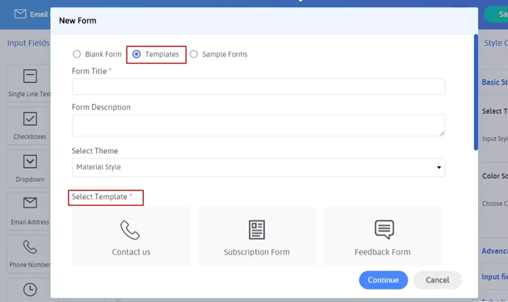 arforms select templates