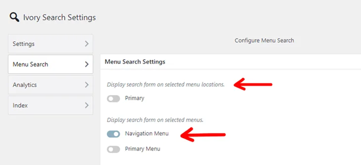 enable navigation menu search