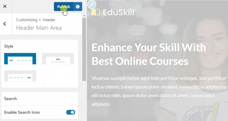 enable search in header