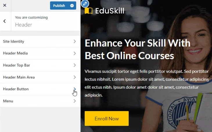 header button theme customization