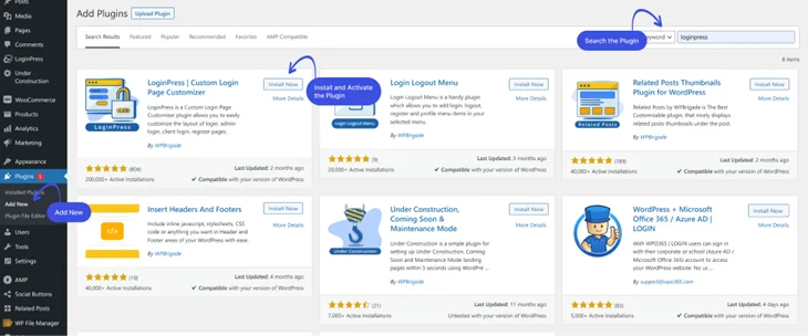 install loginpress plugin