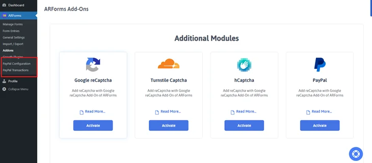 arforms add ons page