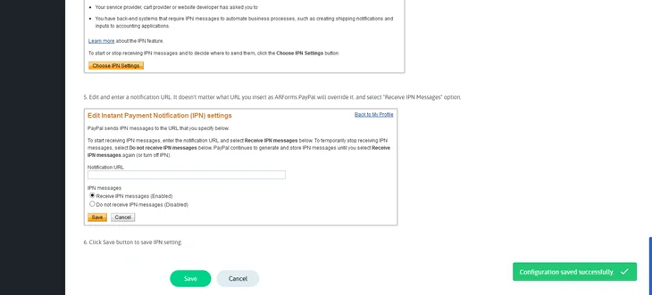 arforms instant notification setting