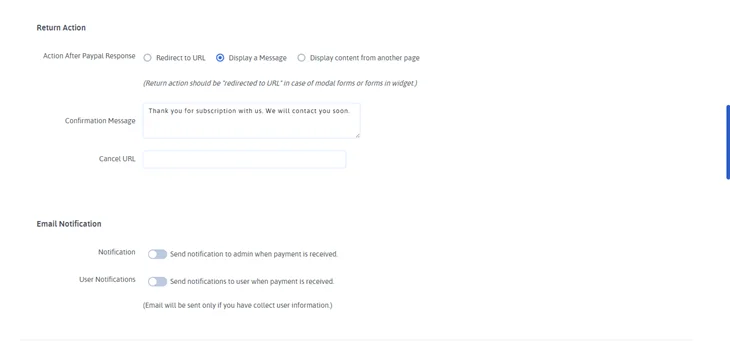 arforms return action configuration
