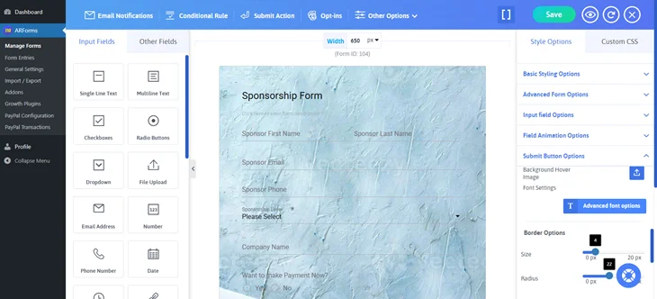 change form visually
