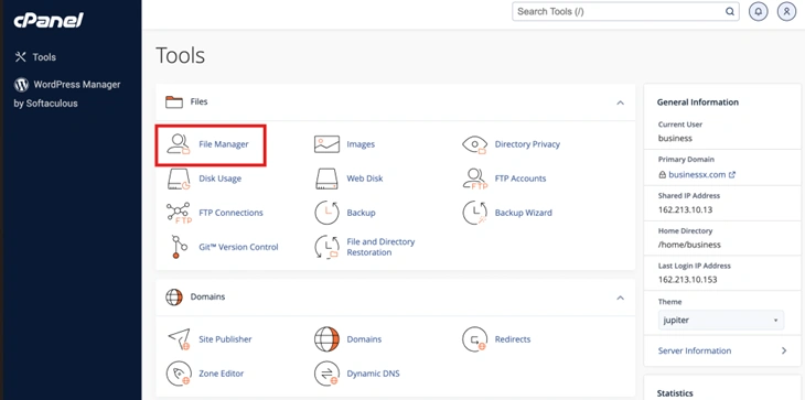 cpanel highlighted file manager
