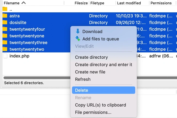 delete option in ftp