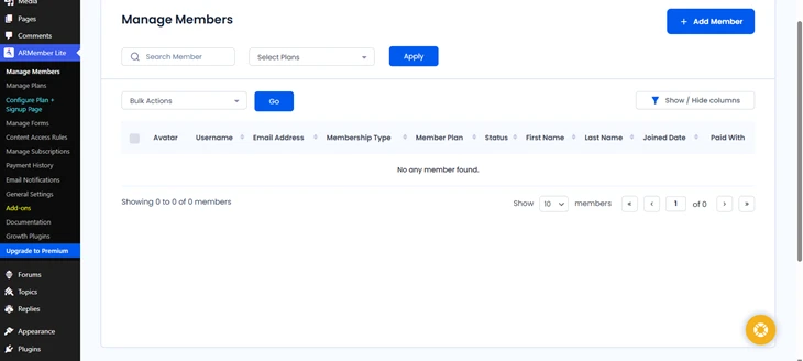armember manage members page