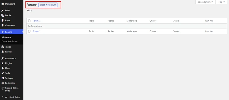 bbpress add forum button highlighted