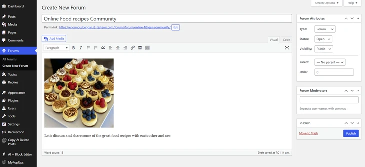bbpress create forum page