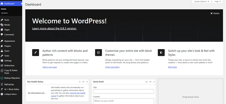 wordpress dashboard